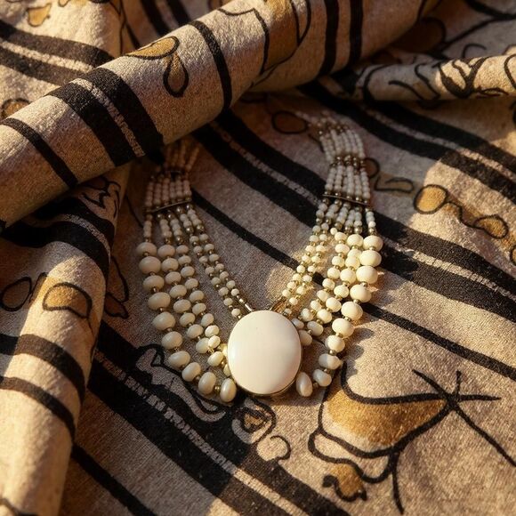 Vintage Faux Ivory Wood Bead Necklace – Multi-Strand Hook Clasp Beauty - Picture 8 of 8